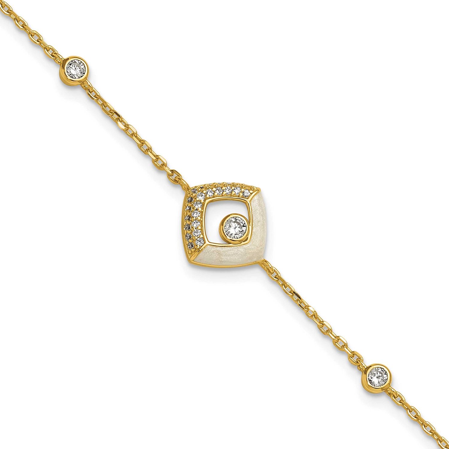 CZ Enamel Square 7 Inch with .5 Inch Extension Bracelet Sterling Silver Gold-Tone, MPN: QG6978GP-7,…