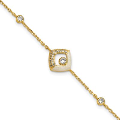 CZ Enamel Square 7 Inch with .5 Inch Extension Bracelet Sterling Silver Gold-Tone, MPN: QG6978GP-7,…