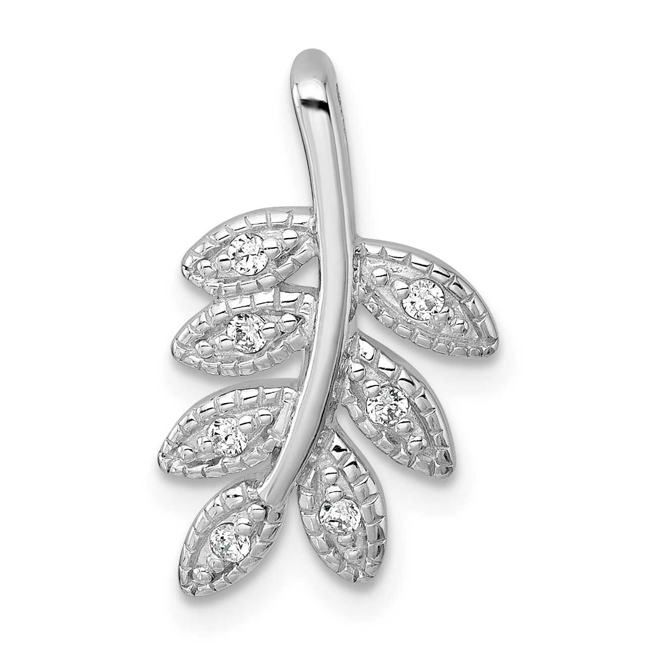 Polished CZ Leaf Chain Slide Pendant 21.1 Inch Sterling Silver Rhodium-Plated, MPN: QG7219P, UPC:
