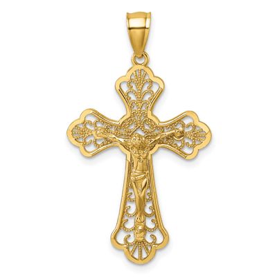 Diamond-Cut Filigree Fancy Crucifix Pendant 14k Gold Polished, MPN: K10096, UPC: