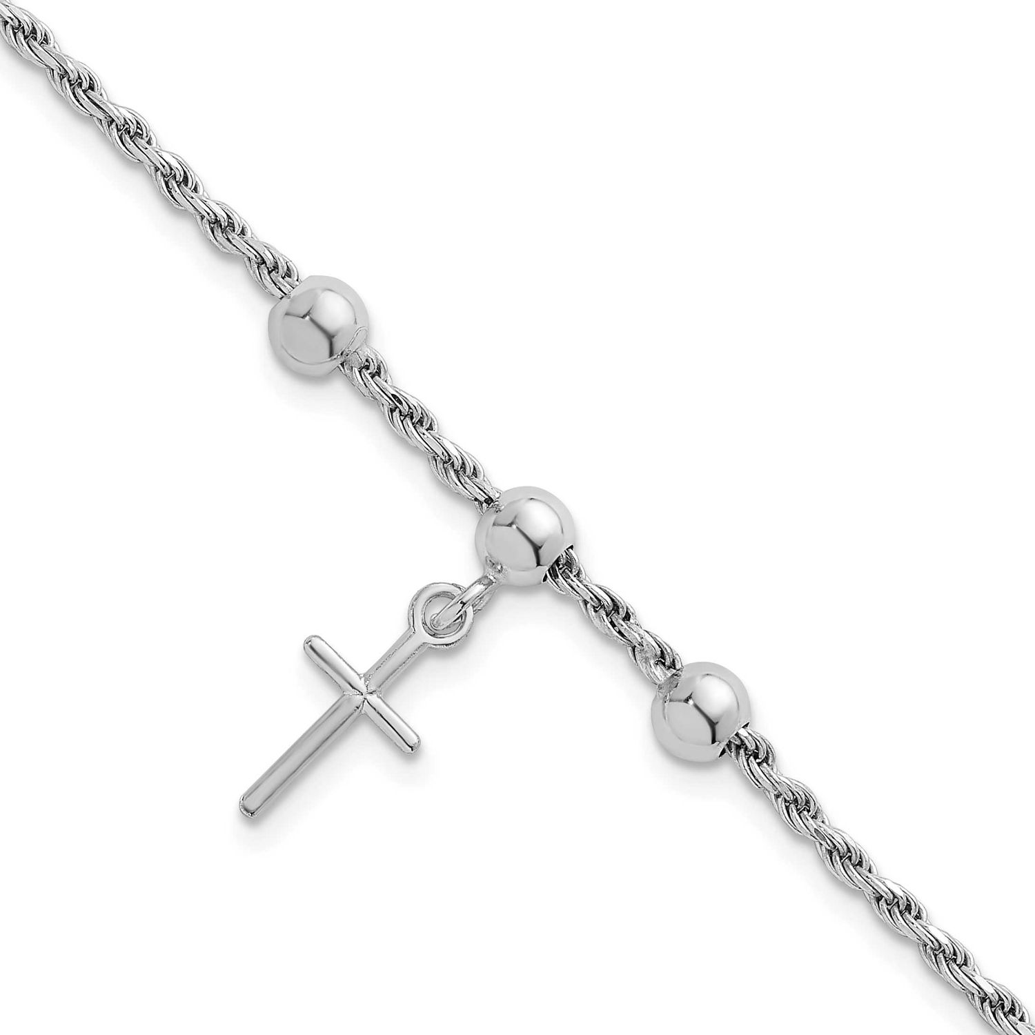 Bead with Cross Bracelet Sterling Silver Rhodium-Plated, MPN: QG6837-7, UPC: