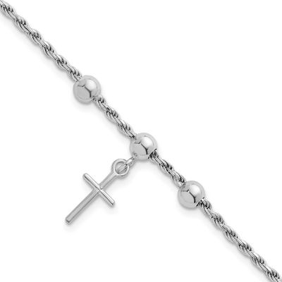 Bead with Cross Bracelet Sterling Silver Rhodium-Plated, MPN: QG6837-7, UPC:
