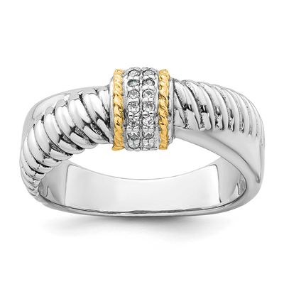 14k Accent Polished CZ Twisted Ring Sterling Silver Rhodium-Plated, MPN: QR7733, UPC: