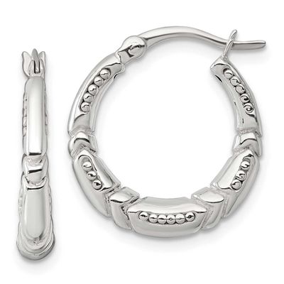 Beaded and Grooved Round Hollow Hoop Earrings Sterling Silver Polished, MPN: QE17870, UPC: