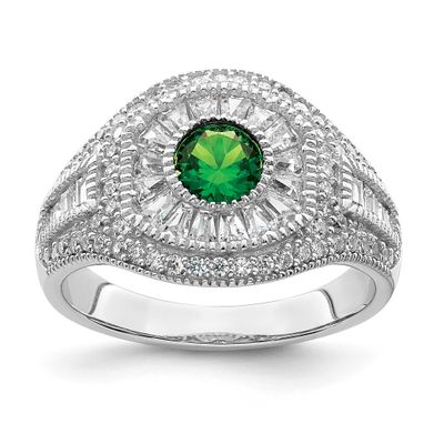 Polished Green &amp; White CZ Ring Sterling Silver Rhodium-Plated, MPN: QR7387, UPC: