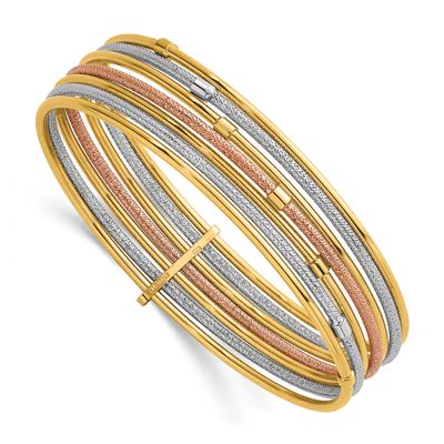 White &amp;Rose Rh Polish and Textured 7 Row Slip On Bangle 14k Gold, MPN: DB751, UPC: