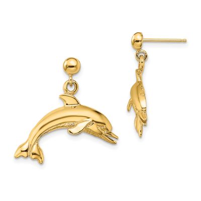 Jumping Dolphin Dangle Earrings 14k Gold, MPN: TE844, UPC: 637218069736