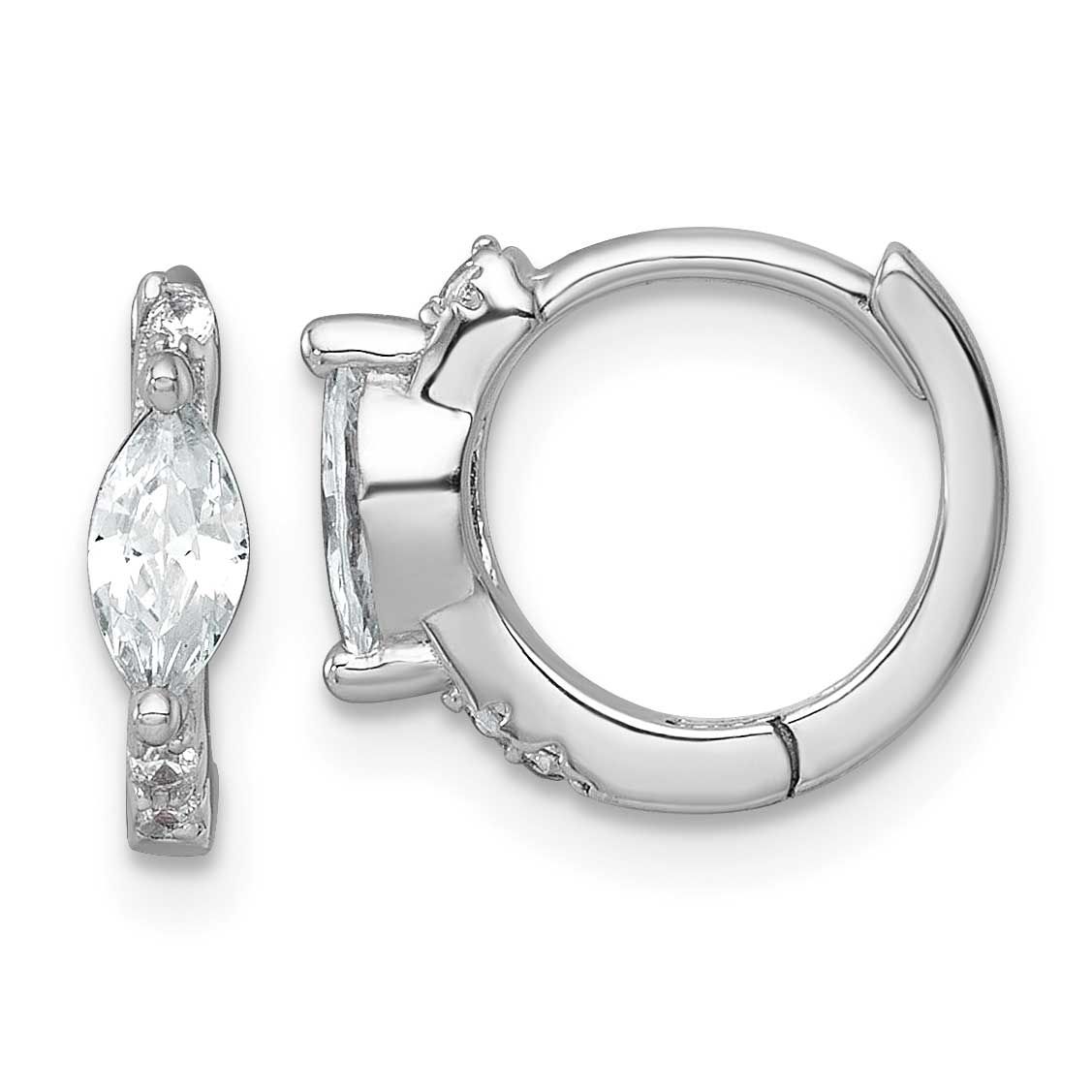 Round/Marquise CZ Hinged Round Hoop Earrings Sterling Silver Rhodium-Plated, MPN: QE18113, UPC: