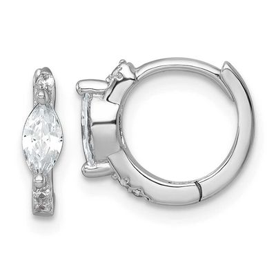 Round/Marquise CZ Hinged Round Hoop Earrings Sterling Silver Rhodium-Plated, MPN: QE18113, UPC: