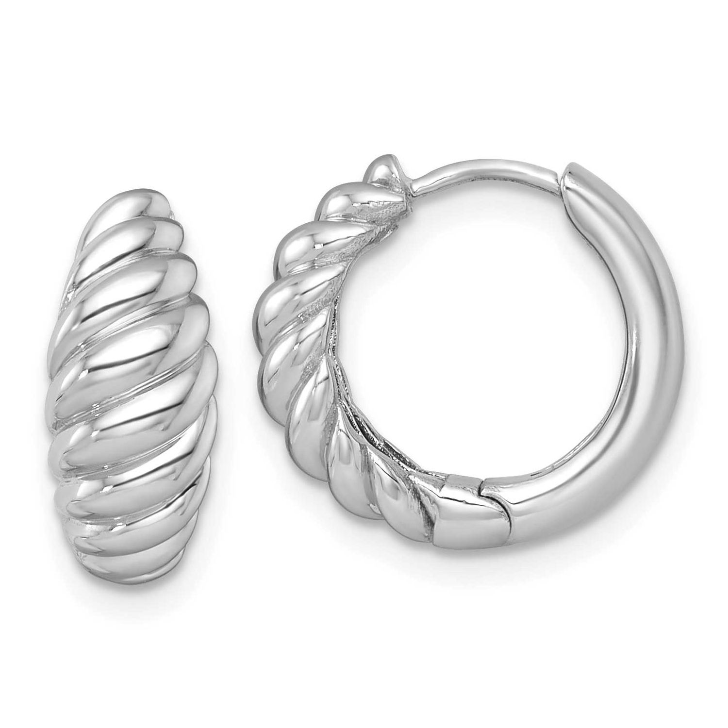 Polished Twisted Tapered Hinged Hoop Earrings 14k White Gold, MPN: TF2472W, UPC: