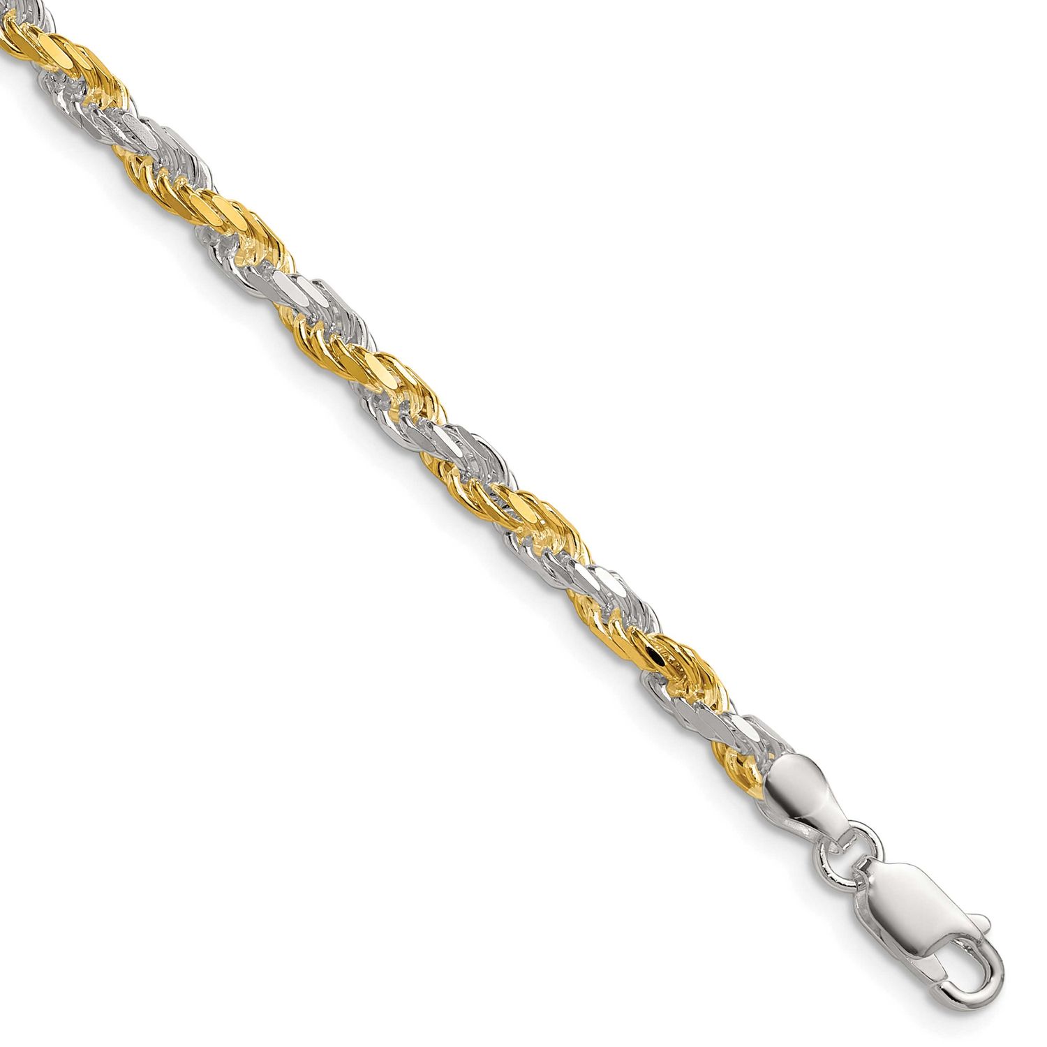 Vermeil 3.5mm Diamond-Cut Rope Chain 7 Inch Sterling Silver, MPN: QDCY080-7, UPC: