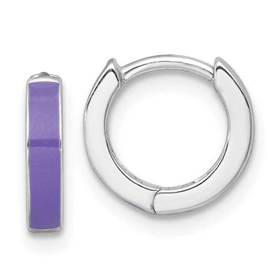 Purple Enameled Hinged Round Hoop Earrings Sterling Silver Rhodium-Plated, MPN: QE17949, UPC: