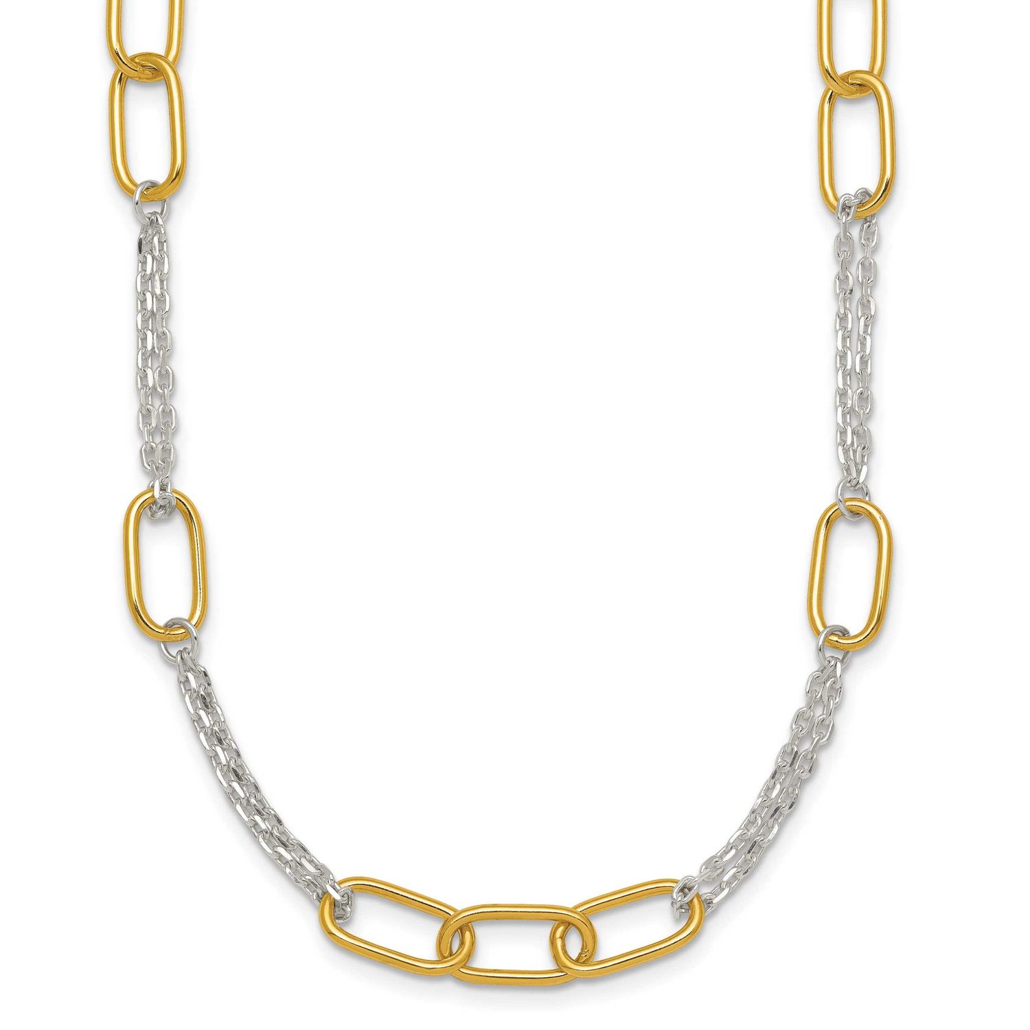 Gold-Tone Polished Fancy 2-Strand Link Necklace Sterling Silver, MPN: QG7013-16, UPC: