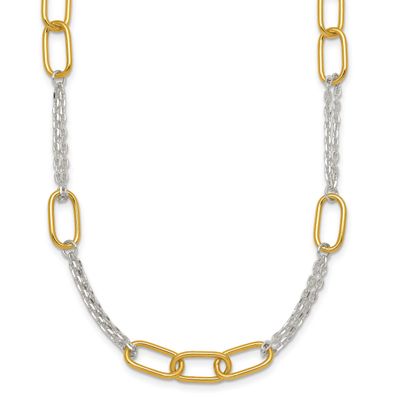 Gold-Tone Polished Fancy 2-Strand Link Necklace Sterling Silver, MPN: QG7013-16, UPC: