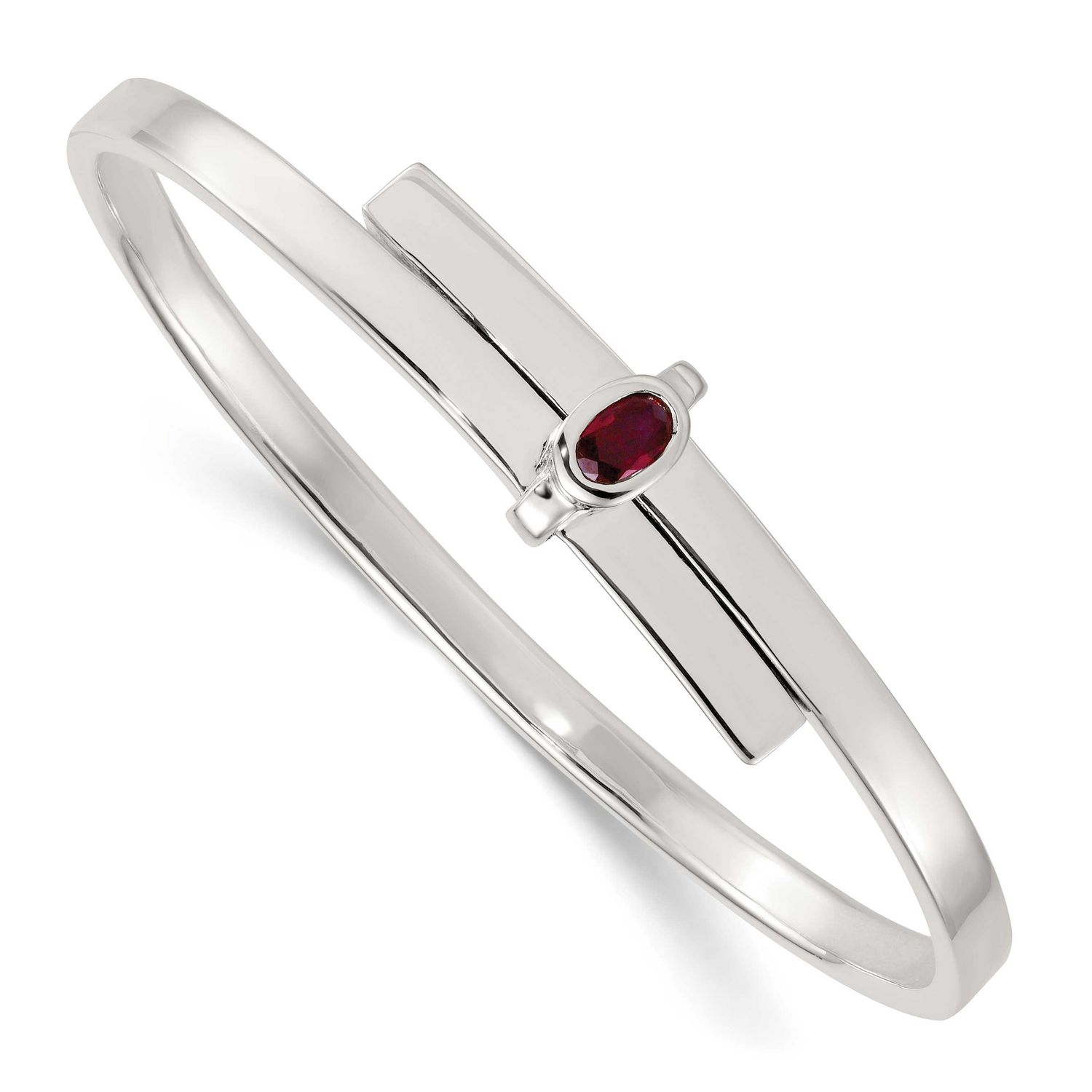 Oval Red CZ Slip On Expandable Bangle Sterling Silver Polished, MPN: QB1613, UPC: