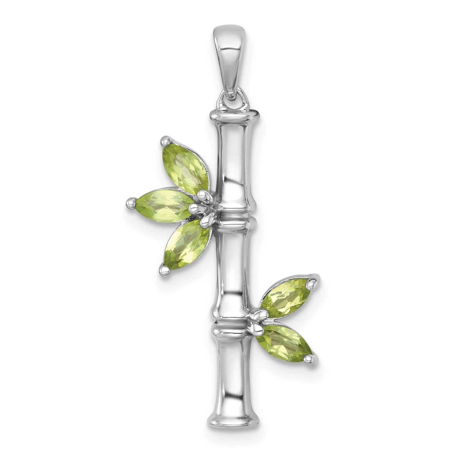 Polished Fancy Peridot Bamboo with Leaves Pendant Sterling Silver Rhodium-Plated, MPN: QP6018PE, UP…