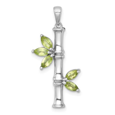 Polished Fancy Peridot Bamboo with Leaves Pendant Sterling Silver Rhodium-Plated, MPN: QP6018PE, UP…
