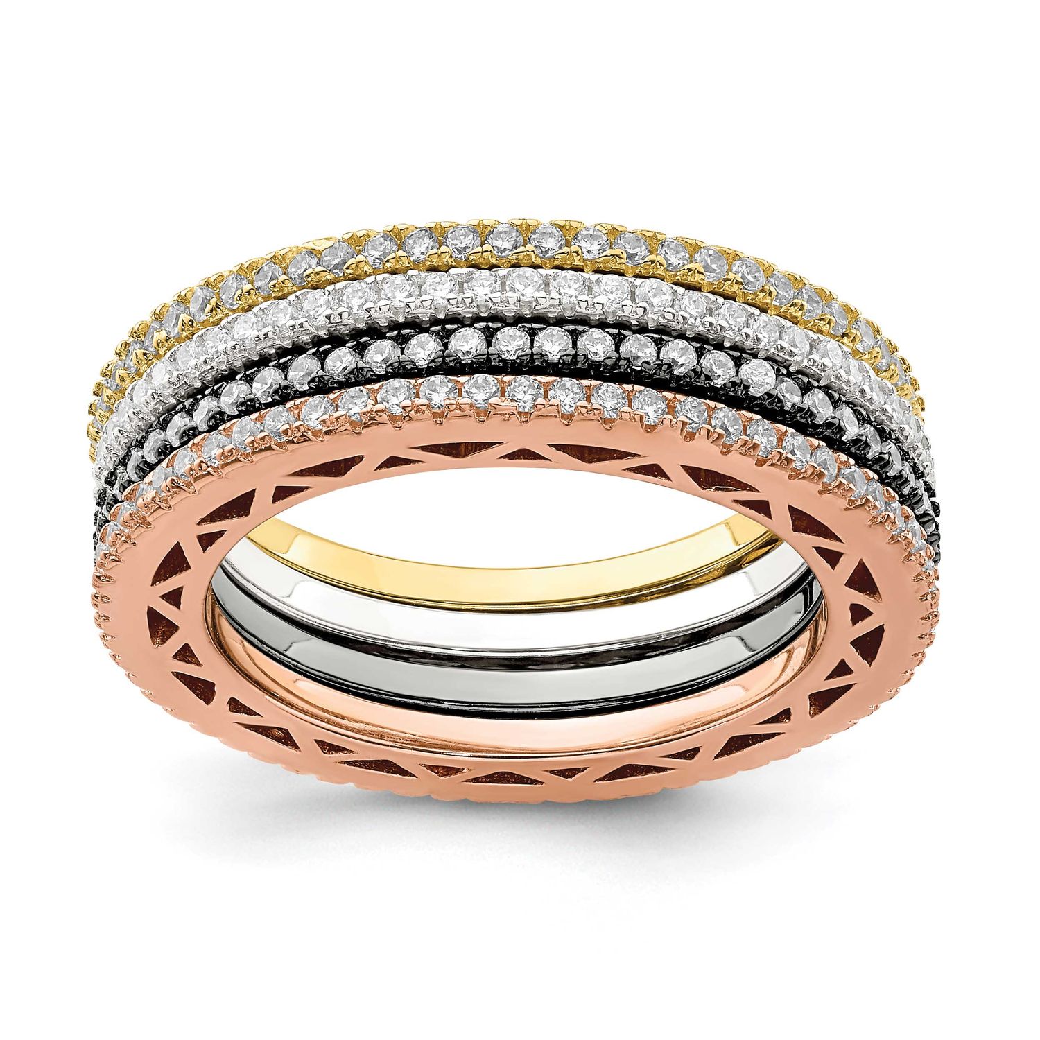 Rose Gold Black-Tone CZ 4 Band Set Sterling Silver, MPN: QR7100, UPC: 883957600390