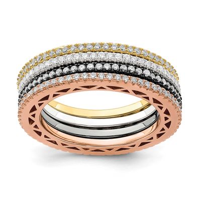 Rose Gold Black-Tone CZ 4 Band Set Sterling Silver, MPN: QR7100, UPC: 883957600390