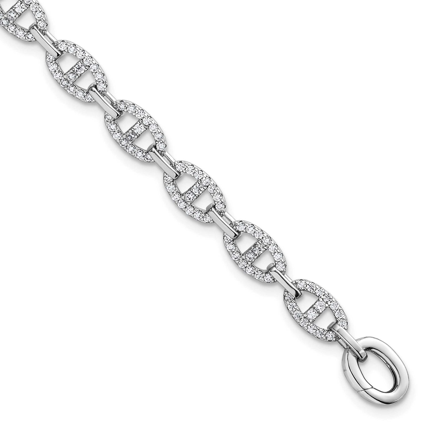Polished CZ Anchor Link Bracelet Sterling Silver Rhodium-Plated, MPN: QG6865-7.25, UPC: