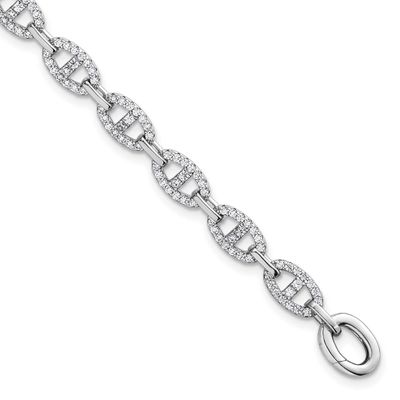 Polished CZ Anchor Link Bracelet Sterling Silver Rhodium-Plated, MPN: QG6865-7.25, UPC: