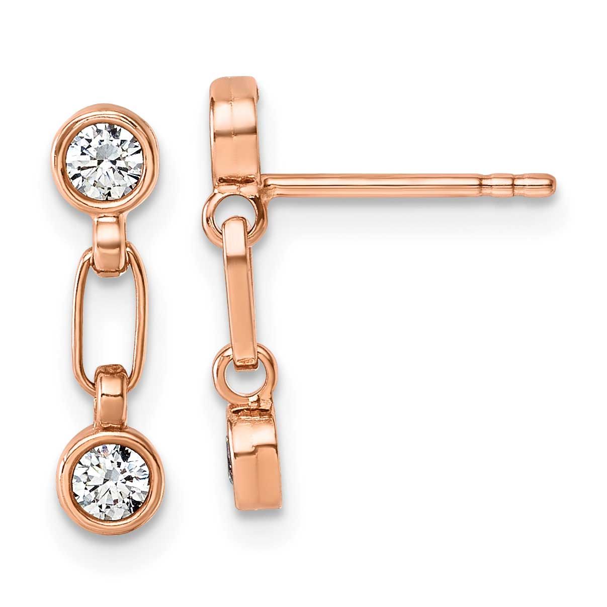 Bezel CZ Post Dangle Earrings Sterling Silver Rose-Tone, MPN: QE17164RG, UPC: