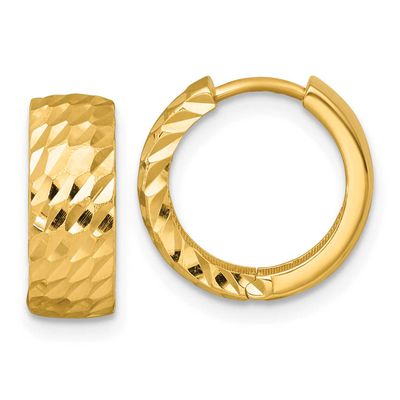 Diamond-Cut Hinged Hoop Earrings 14k Gold Polished, MPN: TF2471, UPC: