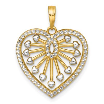 Fancy Heart Charm 14k Gold with Rhodium Polished, MPN: K9996, UPC: