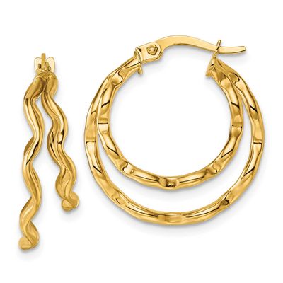 Wavy Double Circle Hoop Earrings 14k Gold Polished, MPN: TF2442, UPC: