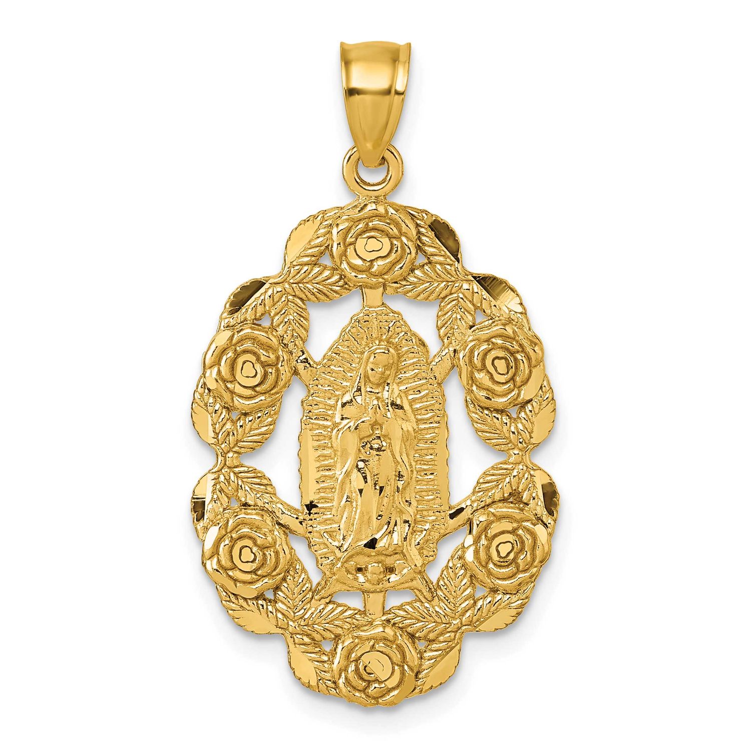Diamond-Cut Our Lady of Guadalupe with Flowers Pendant 10k Gold Polished, MPN: 10C4995, UPC: