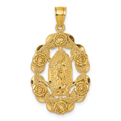 Diamond-Cut Our Lady of Guadalupe with Flowers Pendant 10k Gold Polished, MPN: 10C4995, UPC: