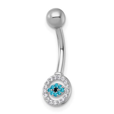14 Gauge Multicolor CZ Evil Eye Navel Ring 10k White Gold, MPN: 10BD219W, UPC: