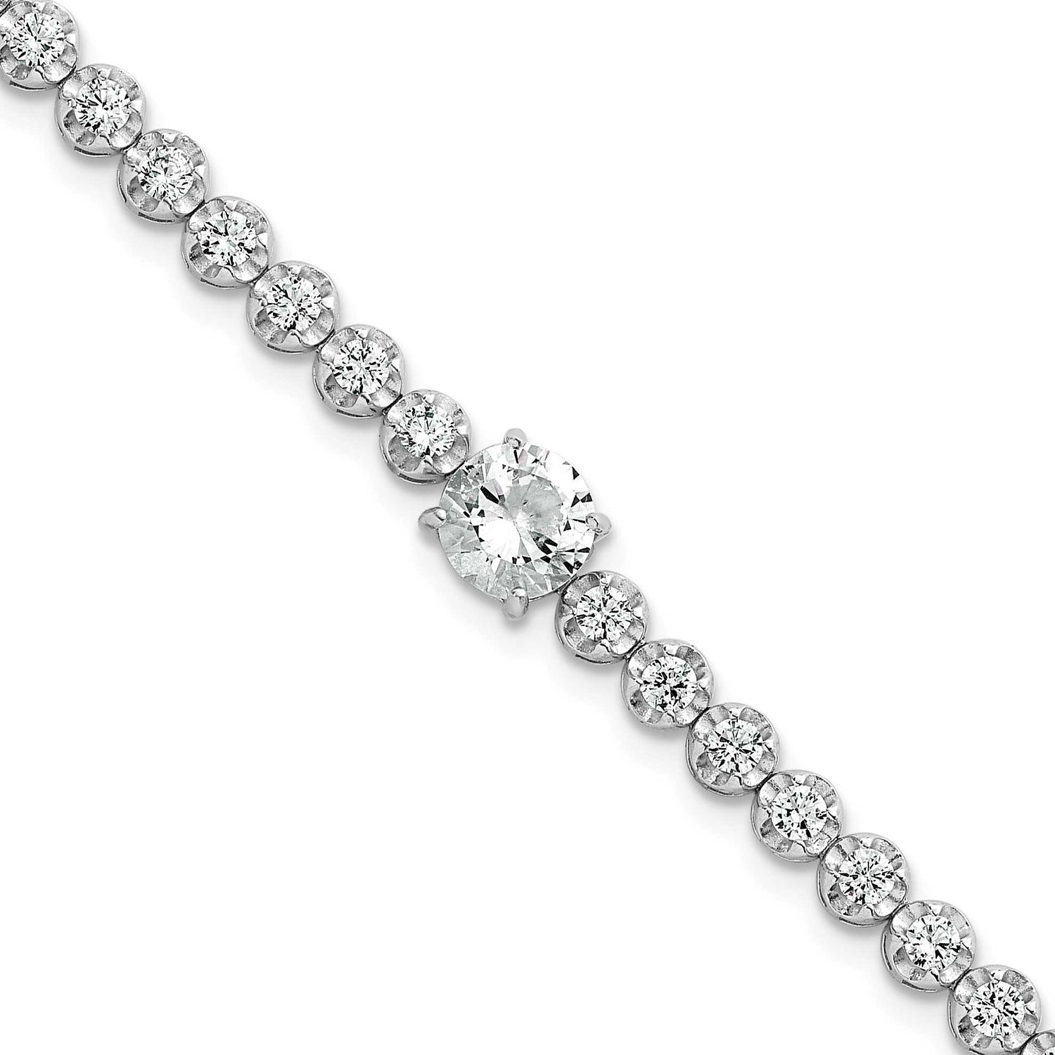 Fancy Round CZ 7.25 Inch Bracelet Sterling Silver Rhodium-Plated Polished, MPN: QG6855-7.25, UPC: