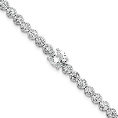 Fancy Round CZ 7.25 Inch Bracelet Sterling Silver Rhodium-Plated Polished, MPN: QG6855-7.25, UPC: