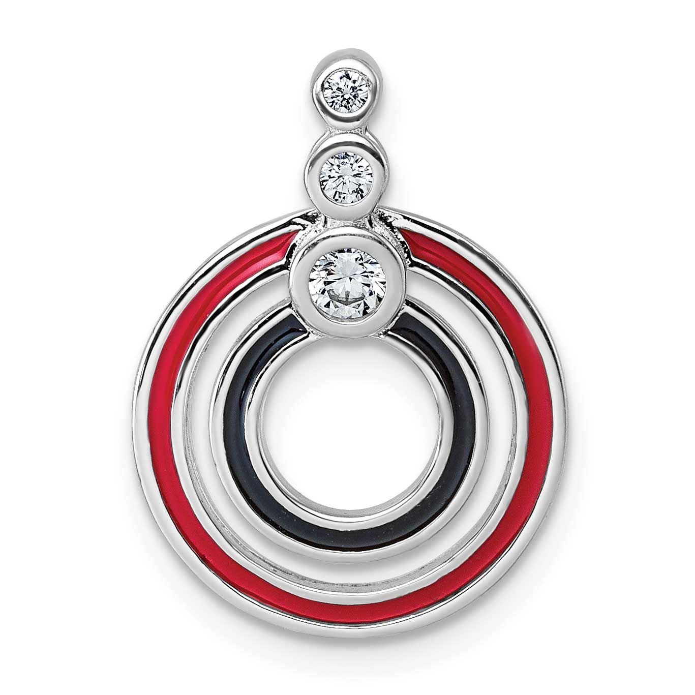 CZ Black/Red Enamel Circle Pendant Sterling Silver Rhodium-Plated, MPN: QC11541, UPC:
