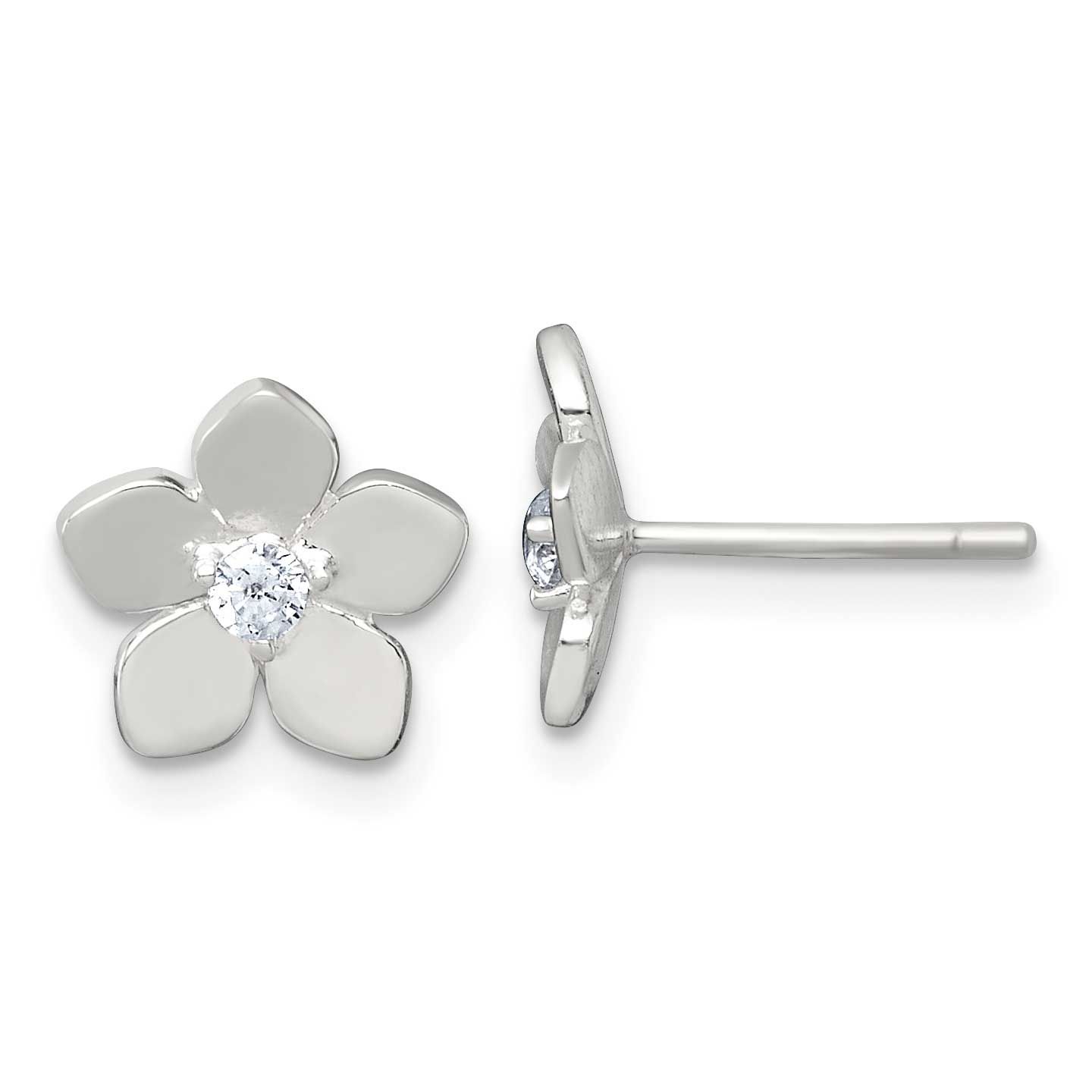 CZ Flower Post Earrings Sterling Silver Polished, MPN: QE18227, UPC: