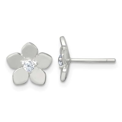 CZ Flower Post Earrings Sterling Silver Polished, MPN: QE18227, UPC: