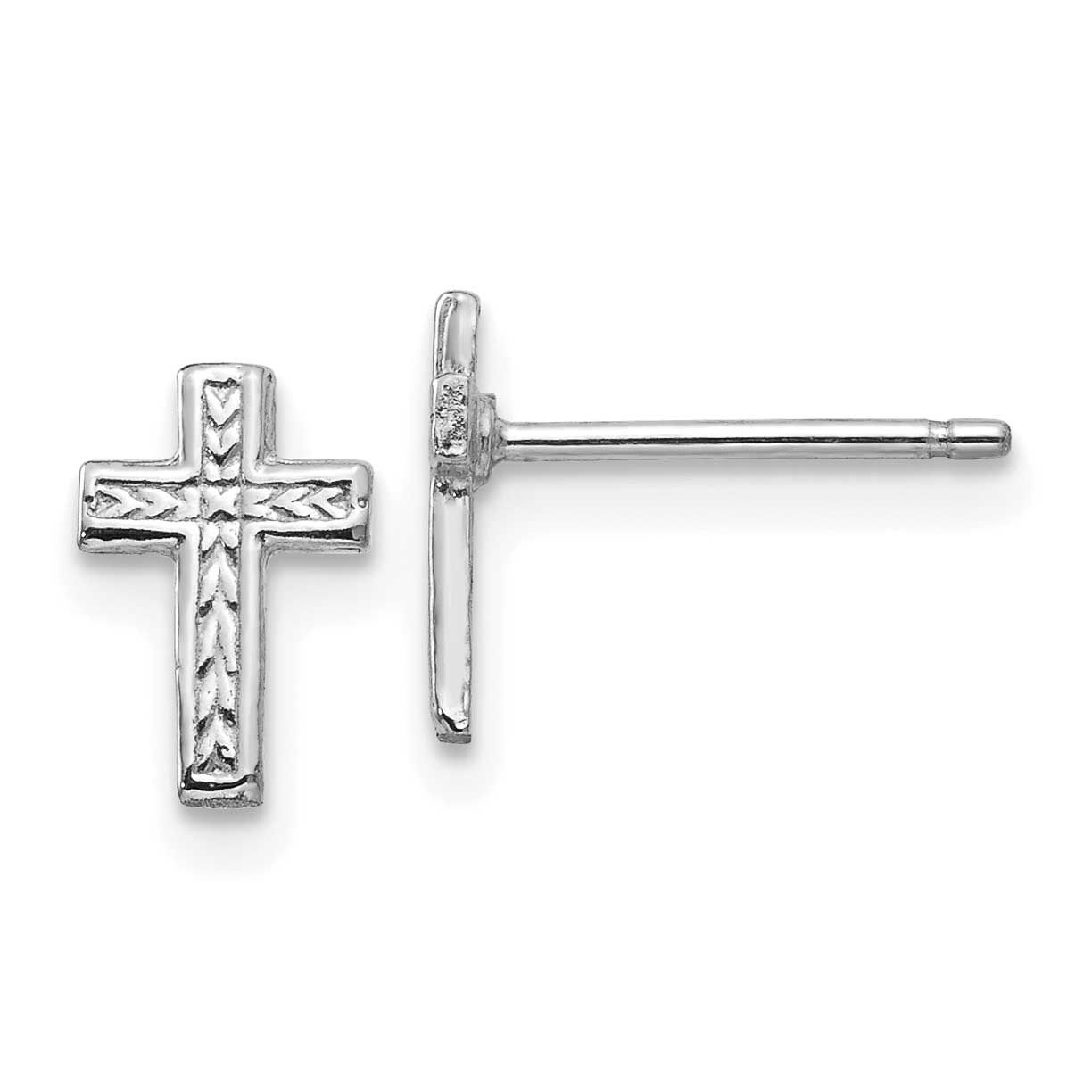 Polished Cross Post Earrings 14k White Gold, MPN: TC628W, UPC: