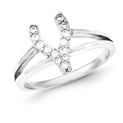 CZ Wishbone Ring Sterling Silver Polished, MPN: QR6214, UPC: