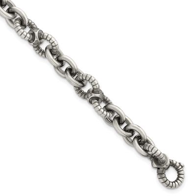Black Ruthenium Brushed Fancy Textured Link Men&#39;s Bracelet Sterling Silver, MPN: QG6791-8.25, UPC: