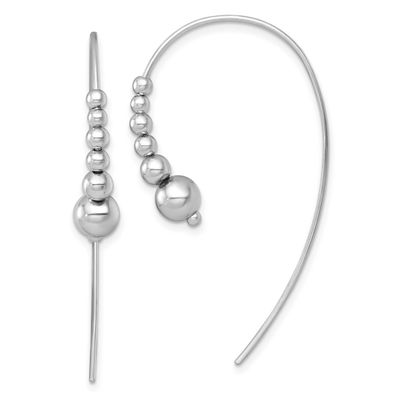 Polished and Beaded Threader Earrings Sterling Silver Rhodium-Plated, MPN: QE18019, UPC: