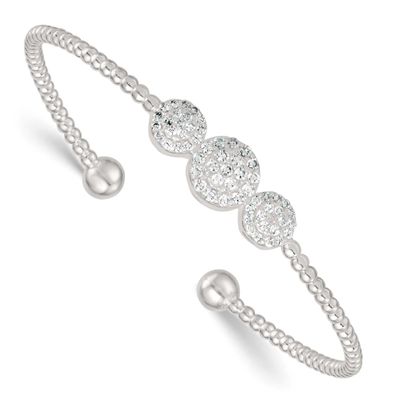 Beaded Pave CZ Triple Circle Cuff Bangle Sterling Silver Polished, MPN: QB1591, UPC: