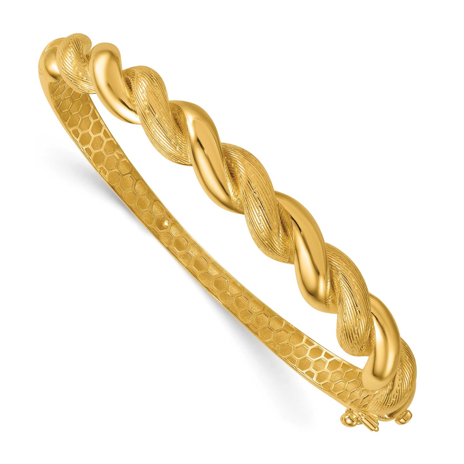 Twisted Textured Hinged Bangle Bracelet 14k Gold Polished, MPN: DB757, UPC: