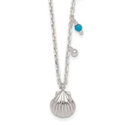 Beaded Turquoise and Seashell with 2 Inch Extension Necklace Sterling Silver Polished, MPN: QG7094-…