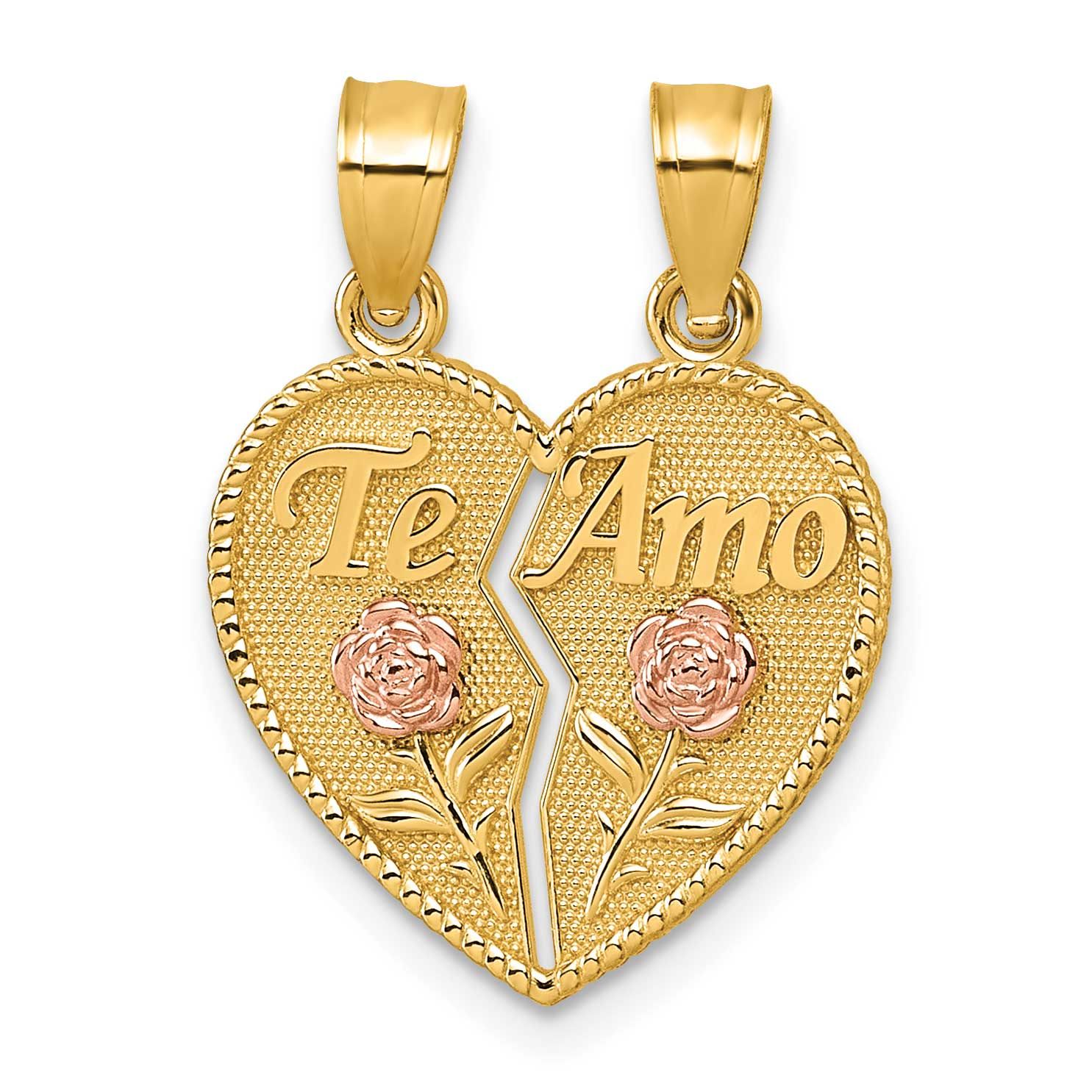 Break Apart Heart with Te Amo and Roses Pendant 14k Two Tone Gold, MPN: K10002, UPC: