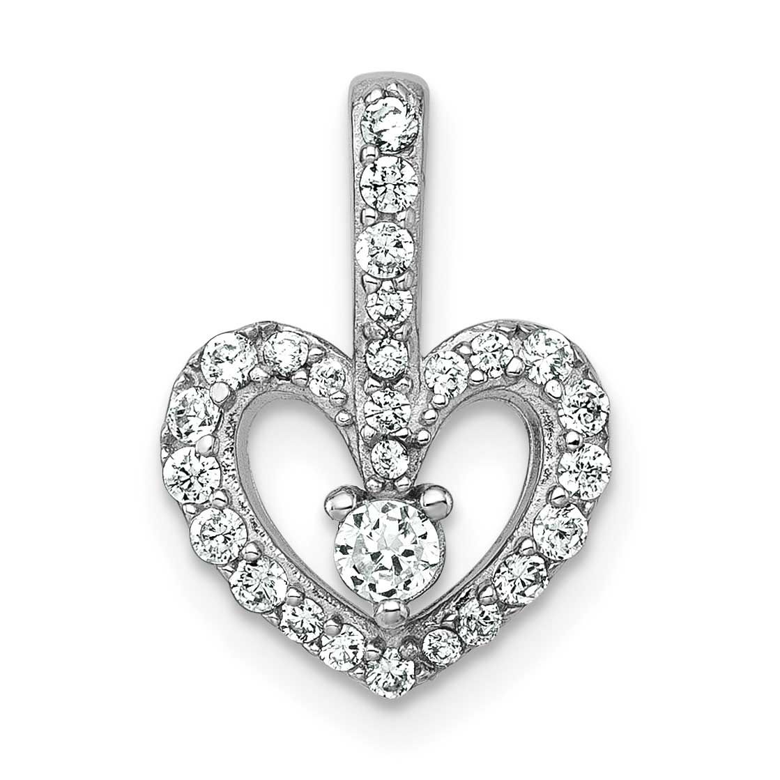 Polished CZ Heart Pendant Sterling Silver Rhodium-Plated, MPN: QG7206P, UPC:
