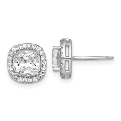 10mm Cushion Halo CZ Post Earrings Sterling Silver Rhodium-Plated Polished, MPN: QE18047, UPC: