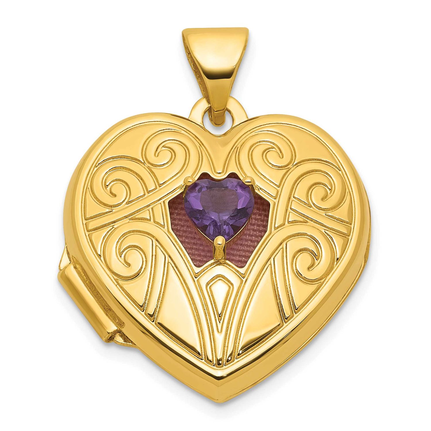 Amethyst February Birthstone 18mm Heart Locket 14k Gold Polished, MPN: XL881FEB, UPC: