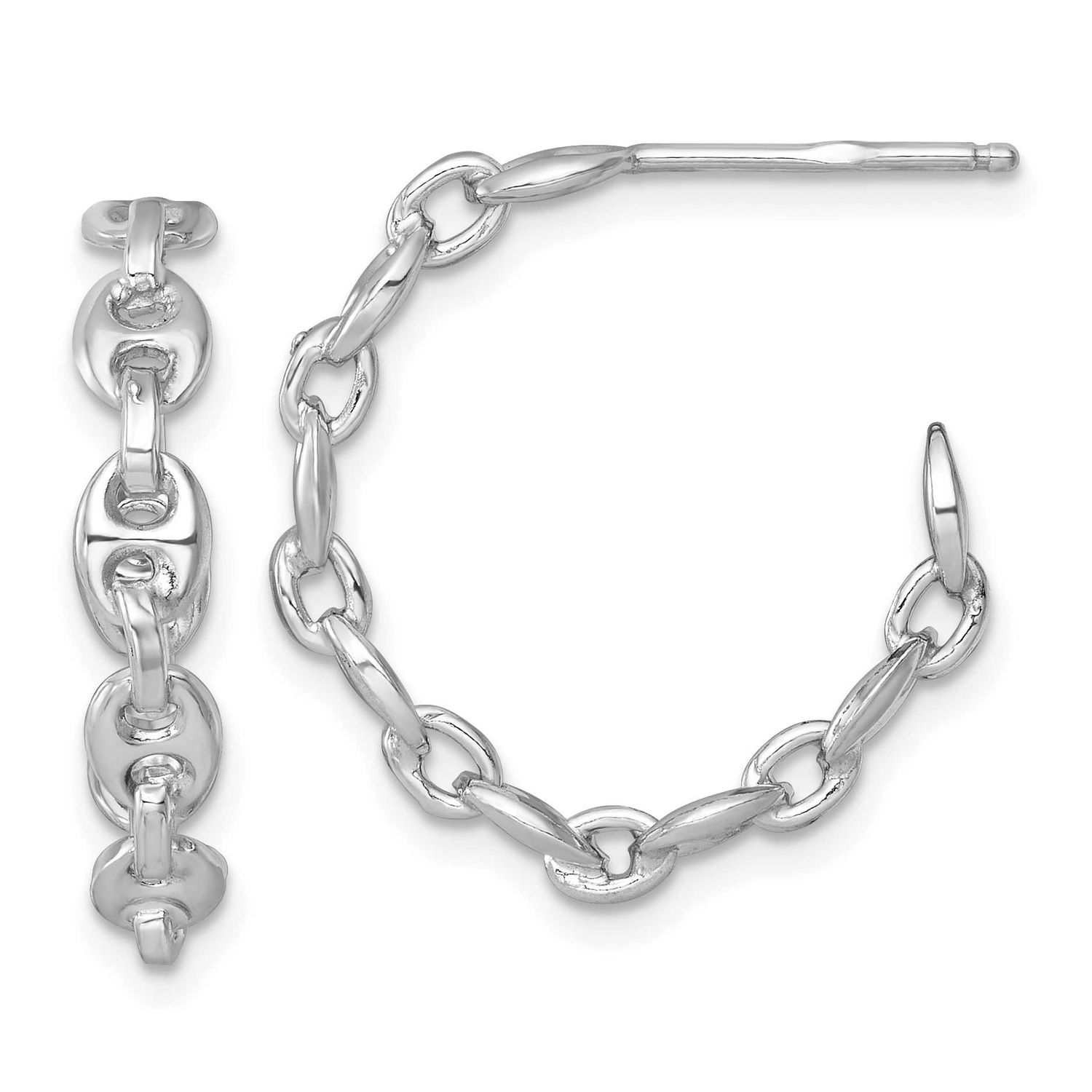 Puffed Mariner Link Post Hoop Earrings Sterling Silver Rhodium-Plated, MPN: QE17998, UPC: