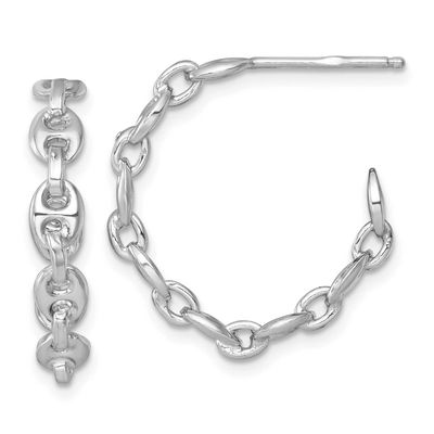 Puffed Mariner Link Post Hoop Earrings Sterling Silver Rhodium-Plated, MPN: QE17998, UPC: